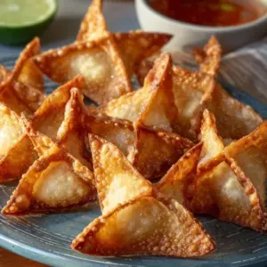 Crispy air fryer crab rangoon served on a plate