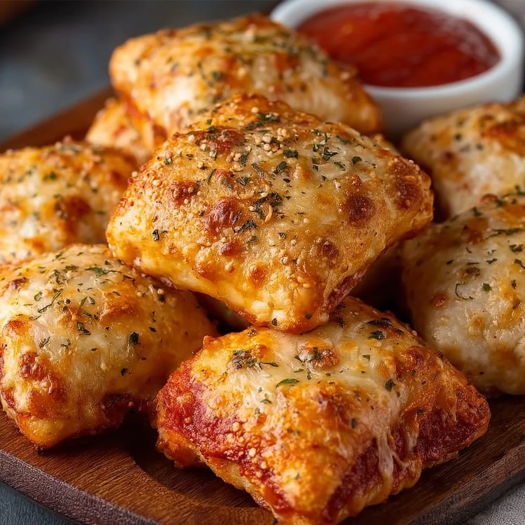 Crispy air fryer pizza rolls cooked to perfection.