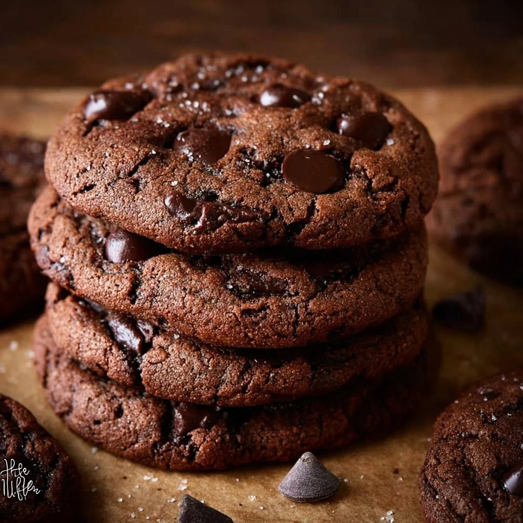 Delicious double chocolate chip cookies fresh out of the oven