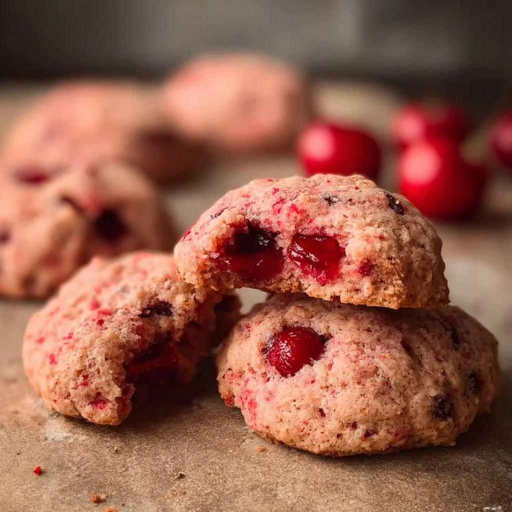 Delicious easy cherry cookies baked on a tray