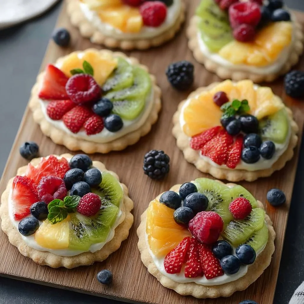 Delicious easy fruit pizza cookies topped with colorful fresh fruits