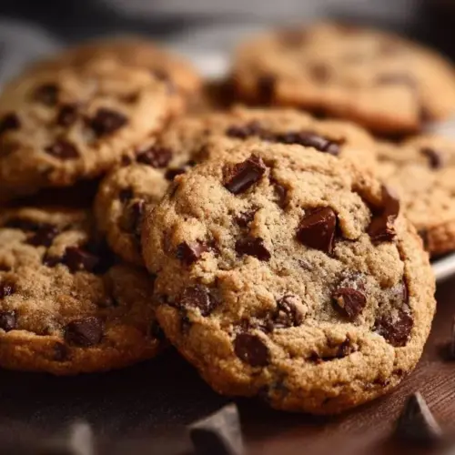 Baking delicious Hershey's chocolate chip cookies on a kitchen counter.