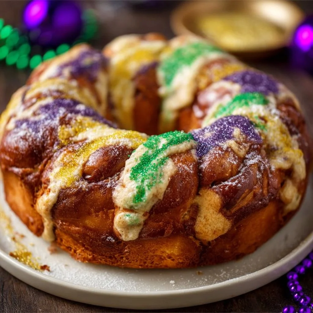 Easy homemade King Cake for Mardi Gras celebration