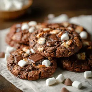 Freshly baked easy Rocky Road Cookies with chocolate and marshmallows