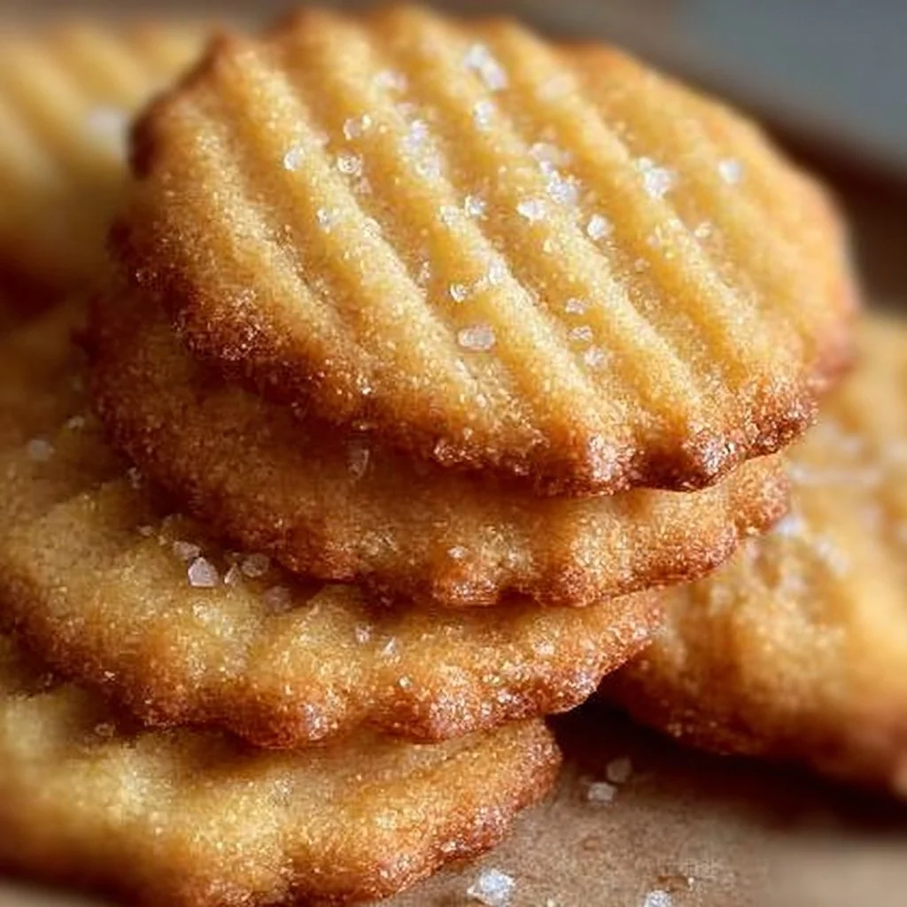 Delicious French salted butter cookies (sablés) displayed on a rustic wooden table.