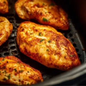 Crispy air fryer chicken breast cooked from frozen for a quick meal