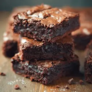 Deliciously fudgy brownies served on a plate with chocolate drizzle.