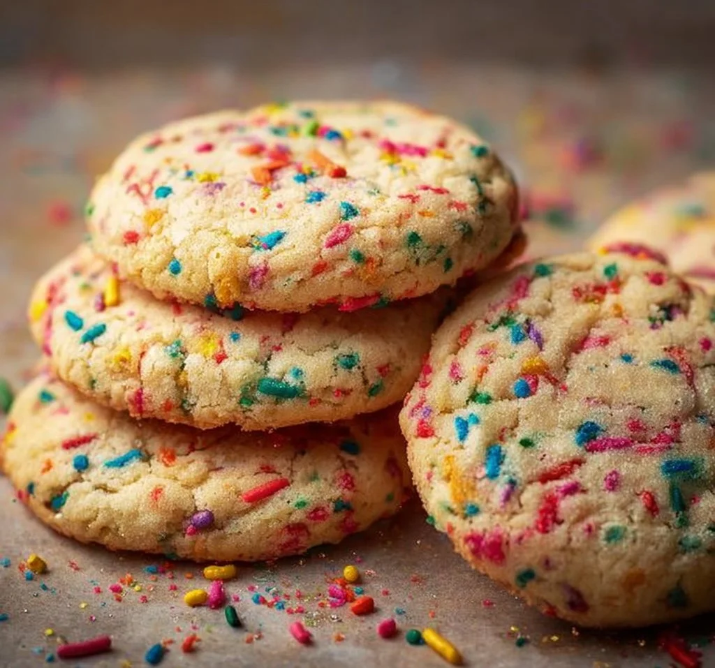 Baked Funfetti Cookies with colorful sprinkles on a plate
