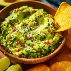 Delicious homemade guacamole made from ripe avocados and fresh ingredients.