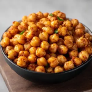 Healthy air fryer chickpeas in a bowl, a crunchy snack option.