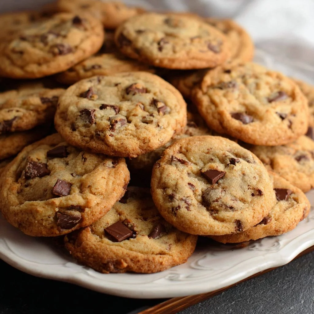Large batch chocolate chip cookies on a baking sheet ready for baking
