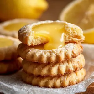 Plate of delicious lemon curd cookies with a lemon slice for garnish