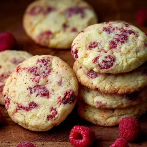 Freshly baked Lemon Raspberry Cookies on a plate