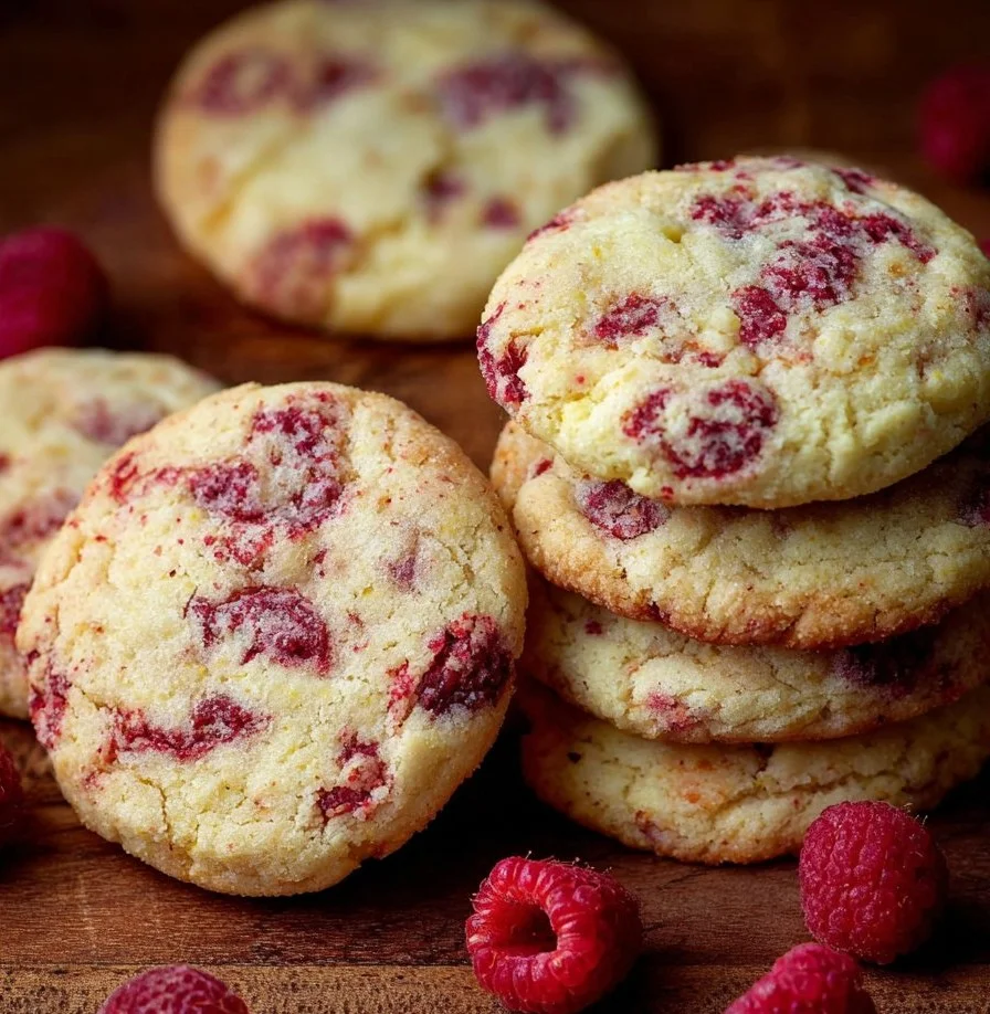 Freshly baked Lemon Raspberry Cookies on a plate