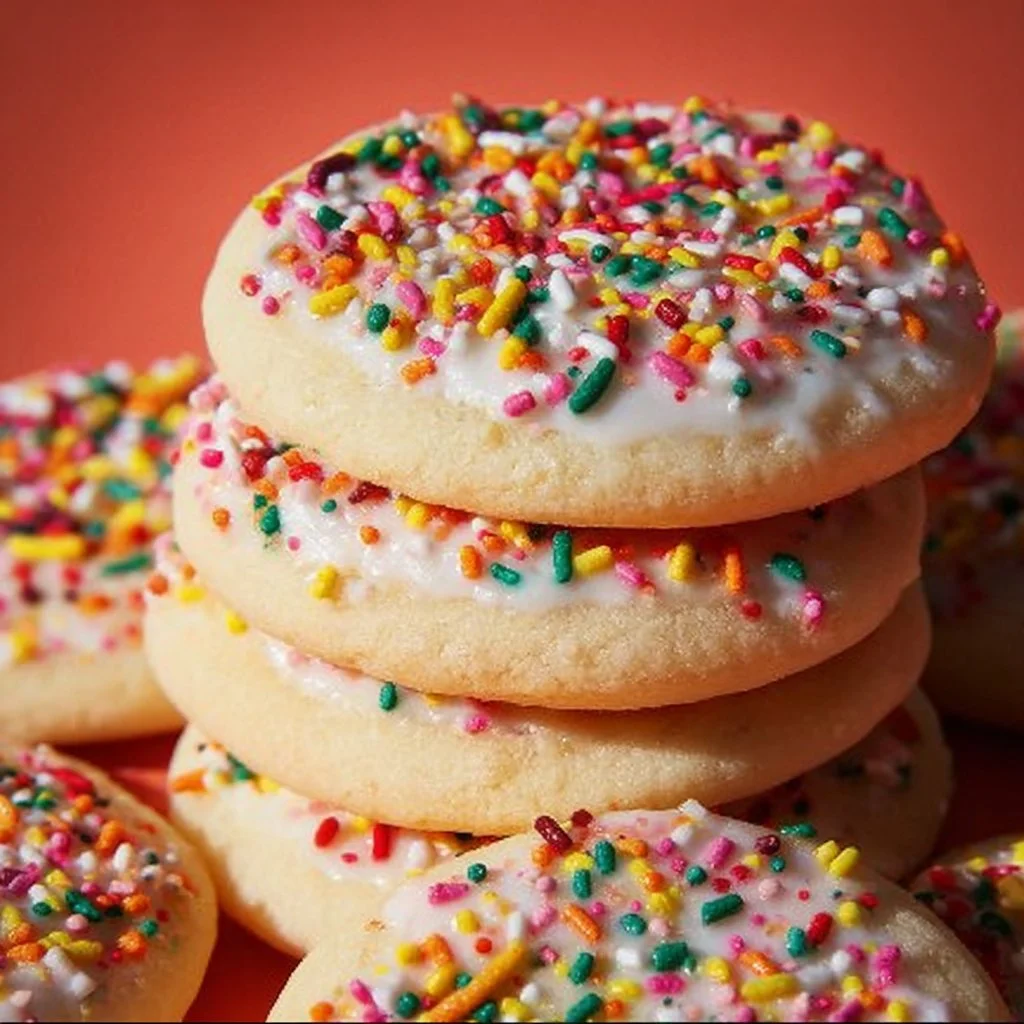 Delicious Lofthouse Sugar Cookies with colorful frosting and sprinkles