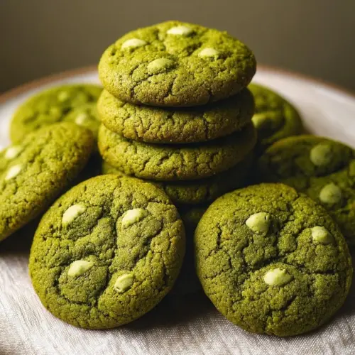 A batch of freshly baked matcha cookies with green tea flavor