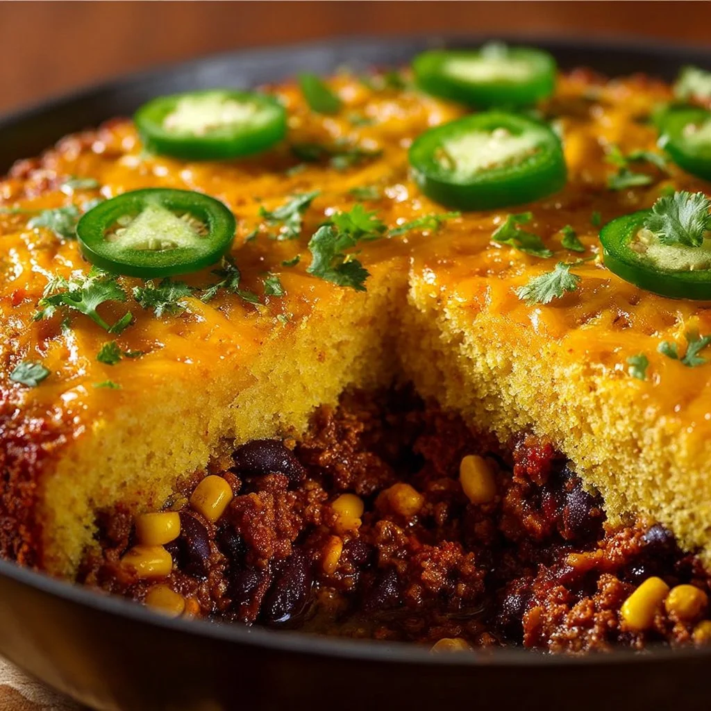 Delicious Mexican cornbread casserole baked with cheese and spices.