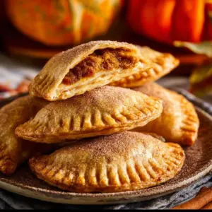 Mexican pumpkin turnovers on a plate with cinnamon and sugar glaze