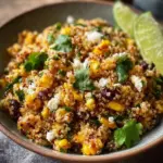 Mexican Street Corn Quinoa Salad with fresh corn, cilantro, and lime dressing