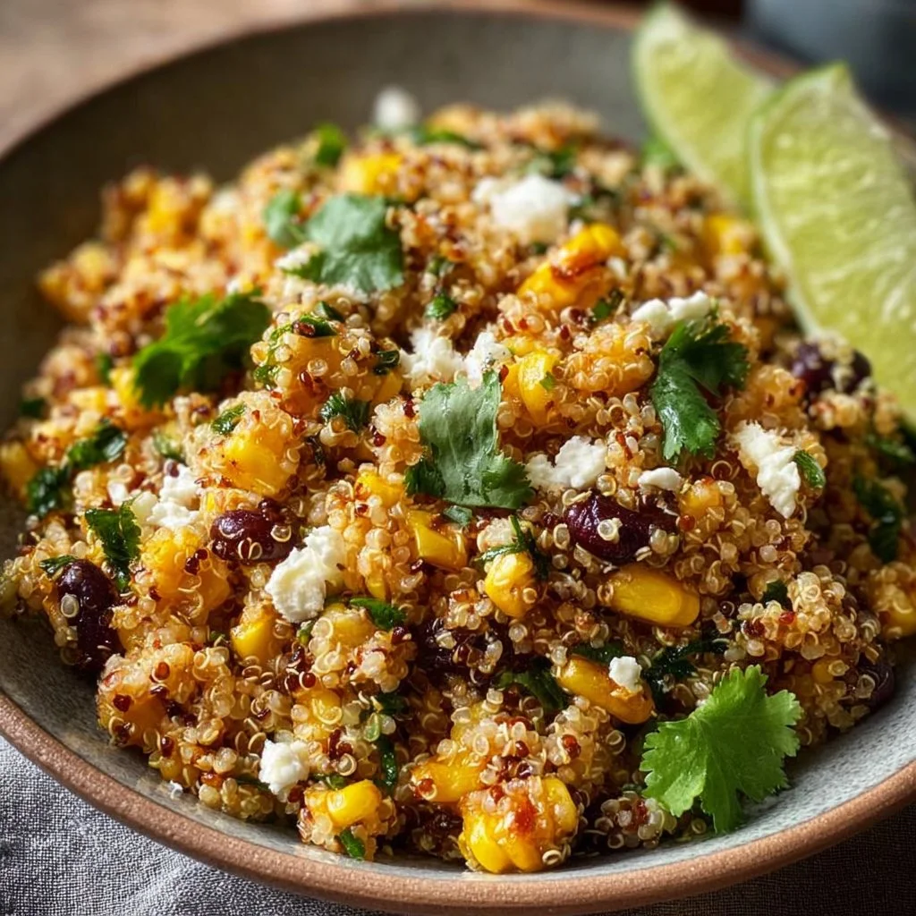 Mexican Street Corn Quinoa Salad with fresh corn, cilantro, and lime dressing