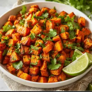 Deliciously spiced Mexican sweet potatoes topped with fresh herbs and ingredients.