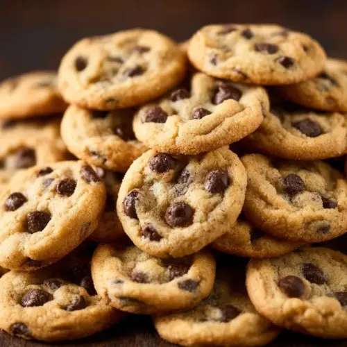Mini chocolate chip cookies on a plate, fresh and delicious.