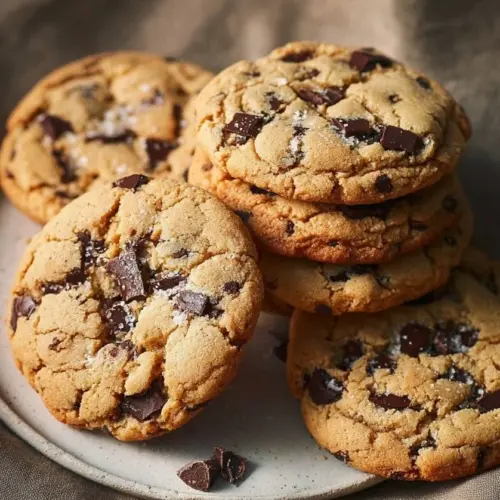 Freshly baked miso chocolate chip cookies on a cooling rack