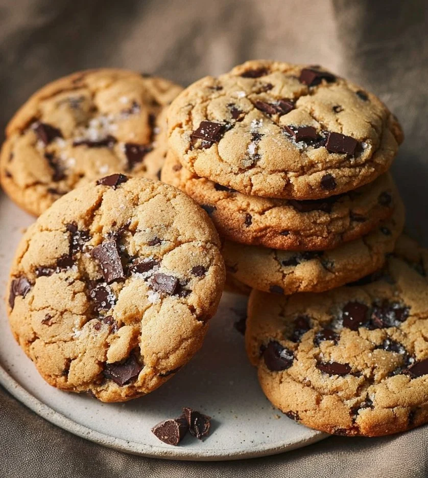 Freshly baked miso chocolate chip cookies on a cooling rack