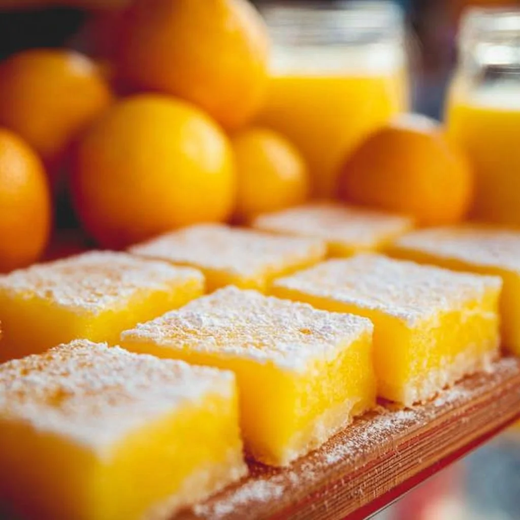 Delicious orange bars with a citrus glaze on a white plate