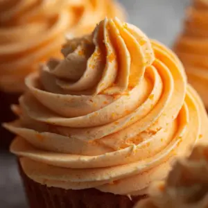 Delicious orange buttercream frosting on a cake