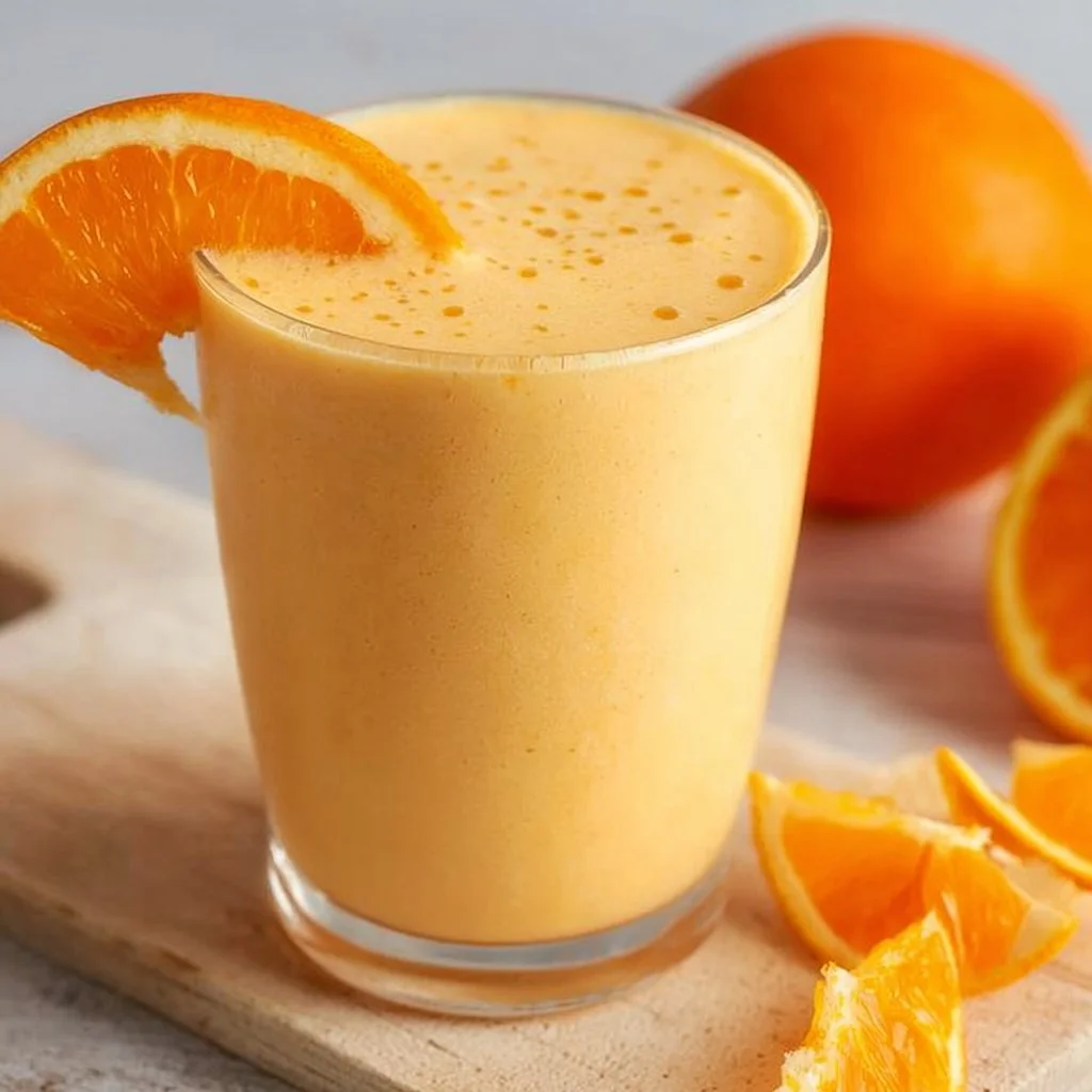 Delicious Orange Creamsicle Smoothie in a glass with orange slices