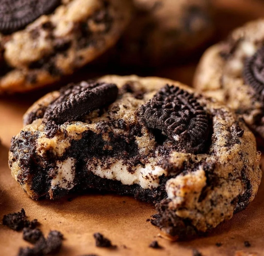 Oreo Cheesecake Cookies with cream cheese and crushed Oreos