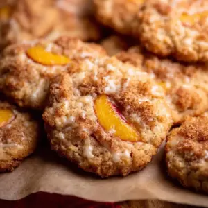Peach cobbler cookies baked with fresh peaches and a crumbly topping