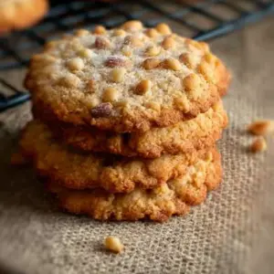 Delicious homemade Pignoli Cookies topped with crunchy pine nuts.