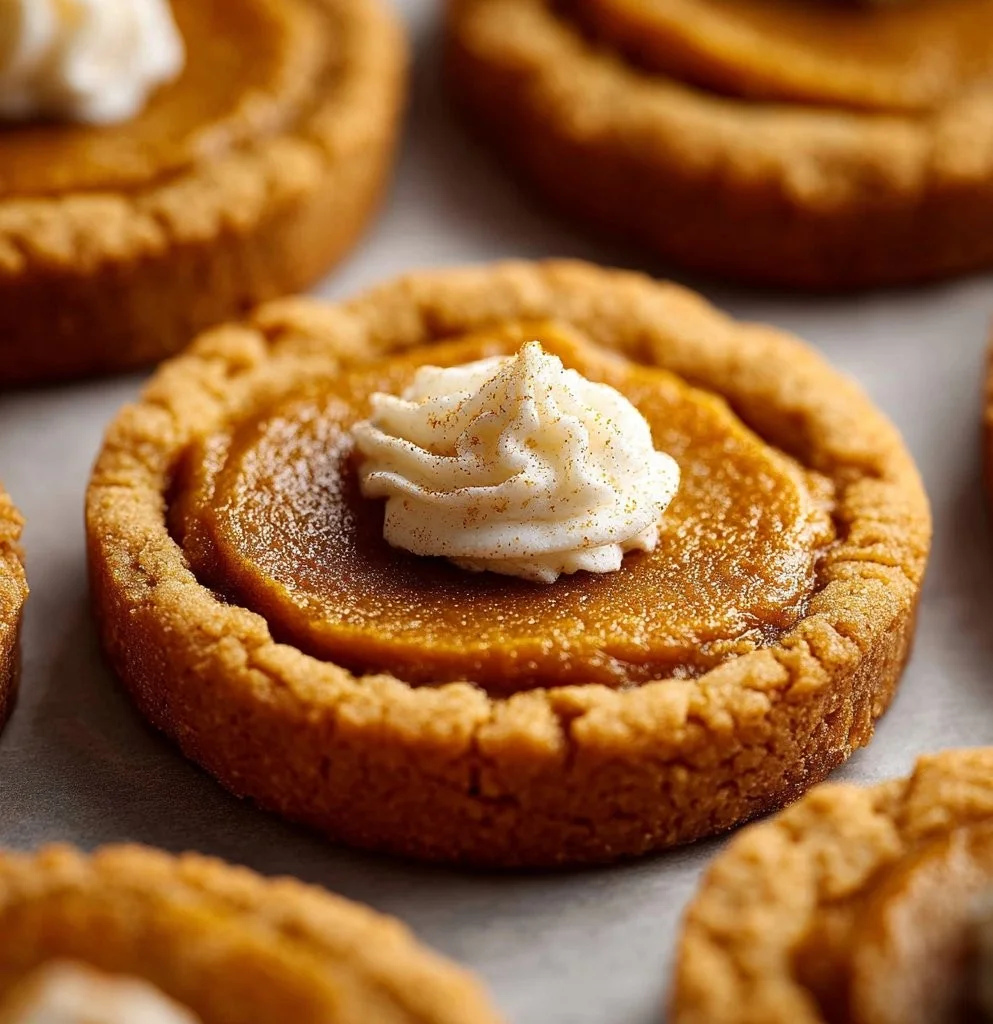 Delicious homemade Pumpkin Pie Cookies on a rustic wooden table