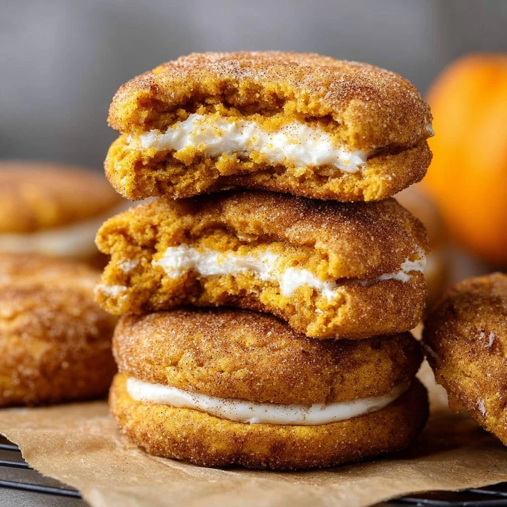 Pumpkin snickerdoodles with cream cheese filling on a plate