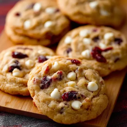 Soft white chocolate chip cranberry cookies on a plate