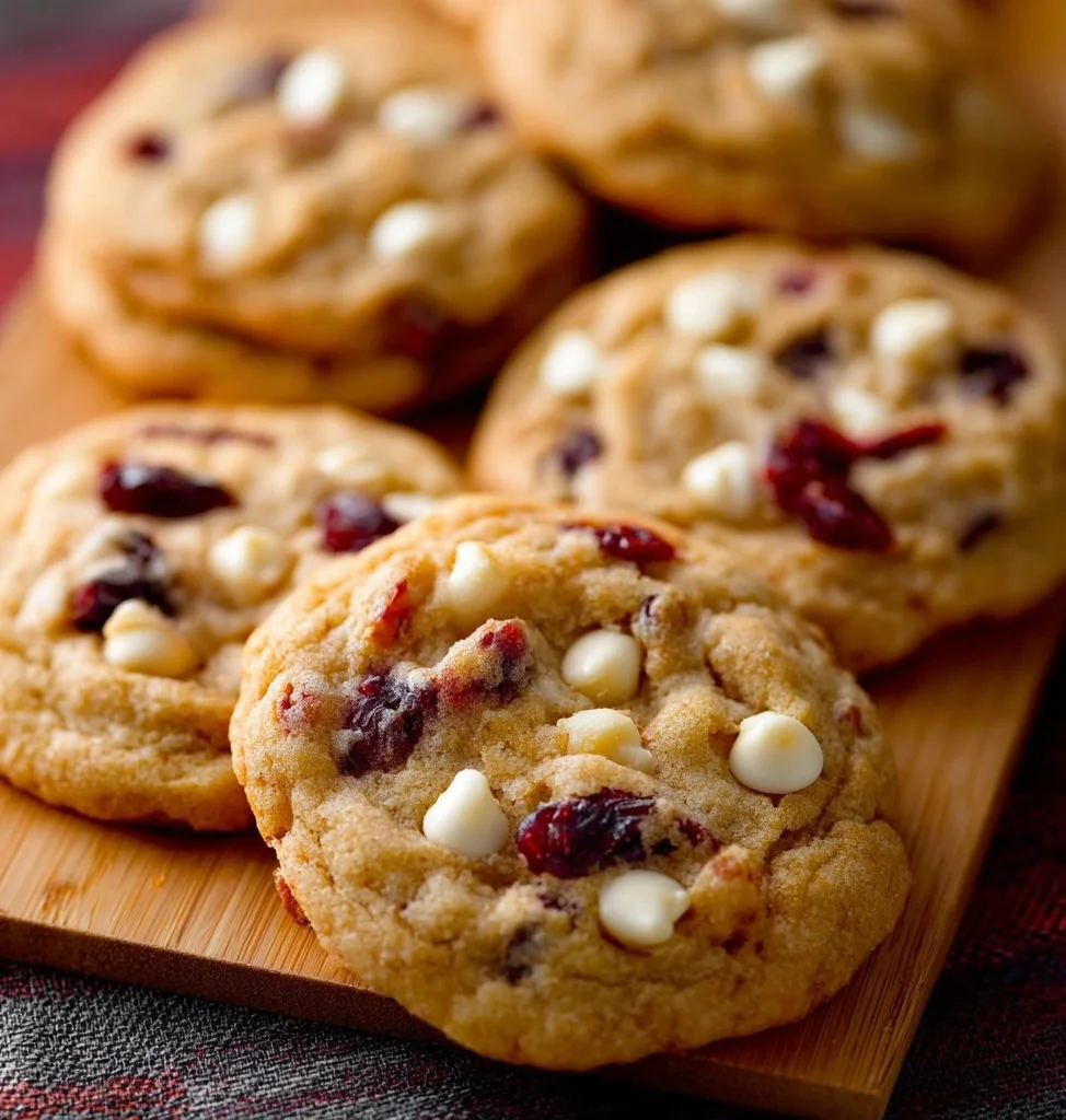 Soft white chocolate chip cranberry cookies on a plate