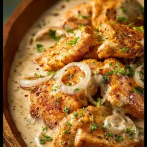 Delicious Sour Cream and Onion Chicken served with herbs and spices
