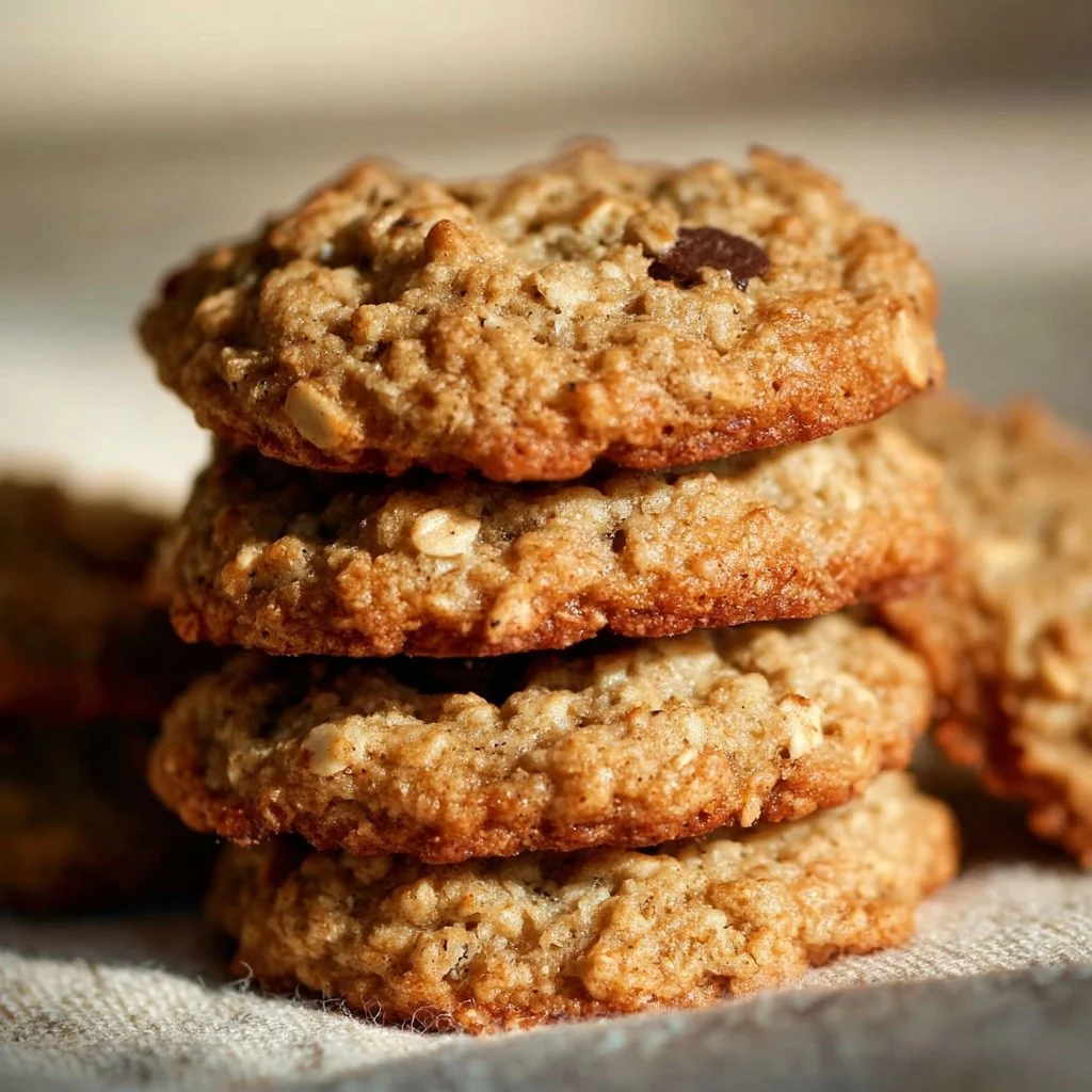 Freshly baked sourdough oatmeal cookies on a cooling rack