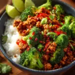 Sweet and Spicy Ground Turkey Bowls with broccoli and vibrant spices
