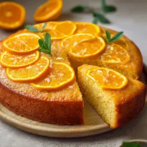 Delicious Vegan Orange Cake topped with fresh orange slices and icing